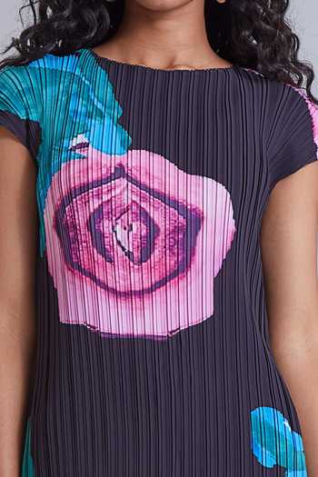 Scarlet Sage_Black 100% Polyester Rose Round Abstract Print Pant Set_at_Aza_Fashions