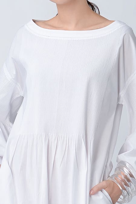 Rajesh Pratap Singh White Cotton Boat Neck Bayla Dress Online at Aza Fashions Rajesh Pratap Singh_White Cotton Boat Neck Bayla Dress _Online_at_Aza_Fashions