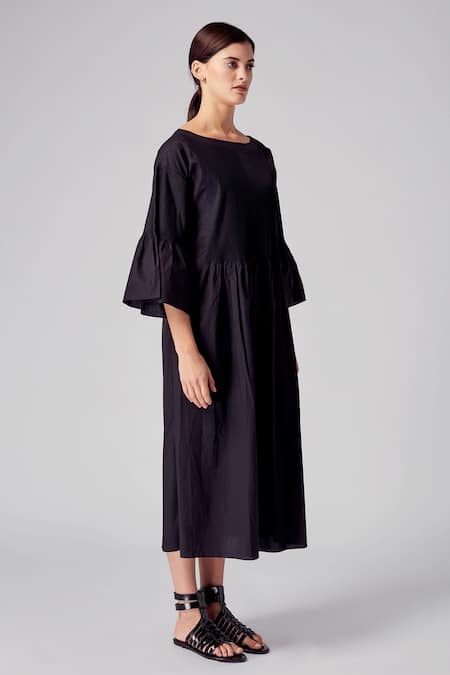 Rajesh Pratap Singh Black Cotton Boat Neck Bayla Dress Online at Aza Fashions Rajesh Pratap Singh_Black Cotton Boat Neck Bayla Dress _Online_at_Aza_Fashions
