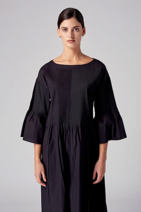 Shop Rajesh Pratap Singh Black Cotton Boat Neck Bayla Dress Online at Aza Fashions Shop_Rajesh Pratap Singh_Black Cotton Boat Neck Bayla Dress _Online_at_Aza_Fashions