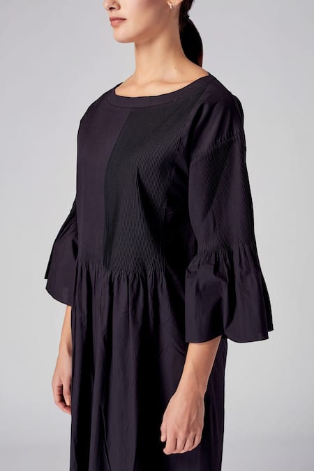 Rajesh Pratap Singh Black Cotton Boat Neck Bayla Dress at Aza Fashions Rajesh Pratap Singh_Black Cotton Boat Neck Bayla Dress _at_Aza_Fashions
