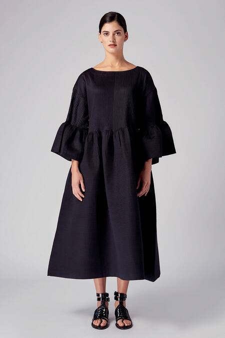 Buy_Rajesh Pratap Singh_Black Cotton Boat Neck Hamira Dress _Online_at_Aza_Fashions