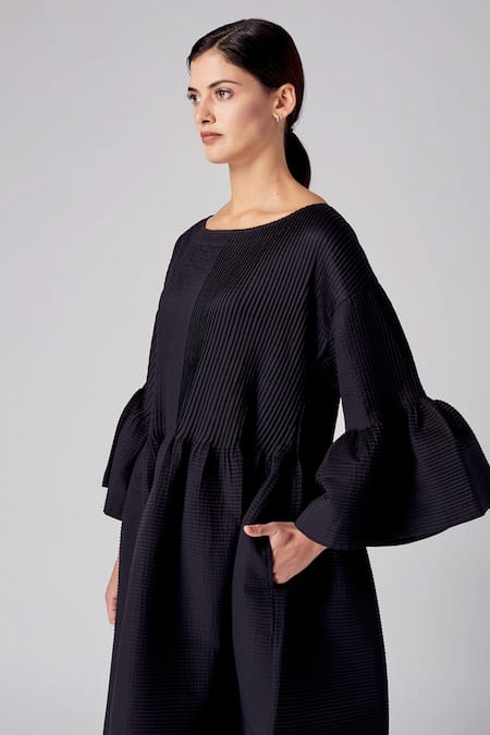 Rajesh Pratap Singh_Black Cotton Boat Neck Hamira Dress _at_Aza_Fashions