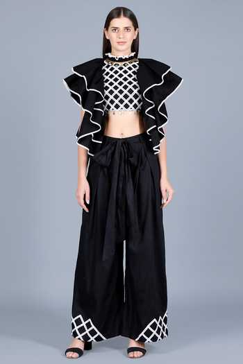 Gulabo By Abu Sandeep_Black Cotton High Waist Palazzo_Online_at_Aza_Fashions