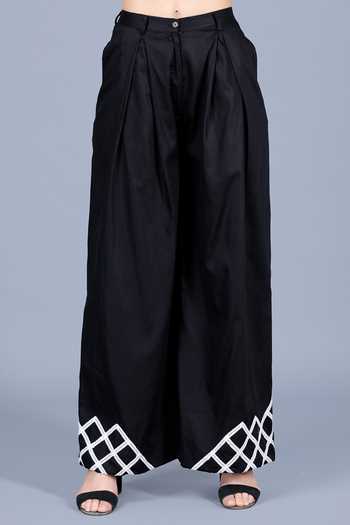 Buy_Gulabo By Abu Sandeep_Black Cotton High Waist Palazzo_Online_at_Aza_Fashions