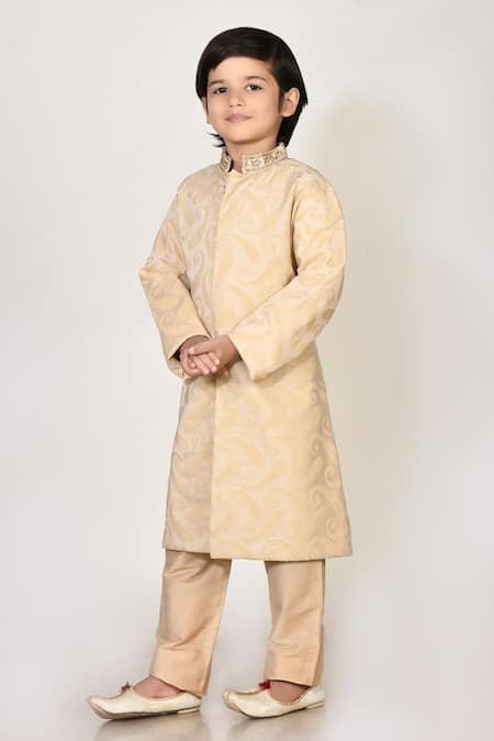 Buy_Petite Pomme_Beige Handloom Cotton, Silk Embroidery Sherwani And Pant Set _Online_at_Aza_Fashions