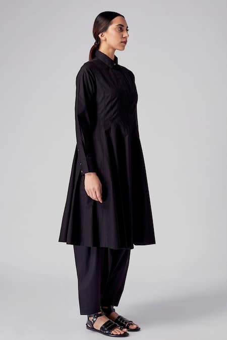 Rajesh Pratap Singh_Black Cotton Shirt Collar Agasi Dress _Online_at_Aza_Fashions