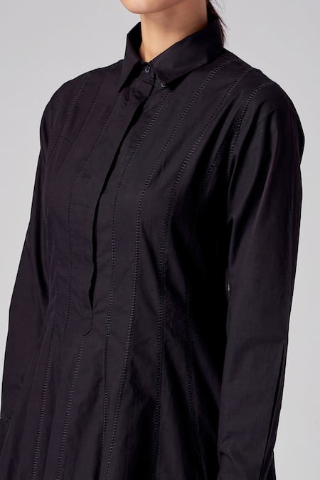 Rajesh Pratap Singh_Black Cotton Shirt Collar Agasi Dress _at_Aza_Fashions