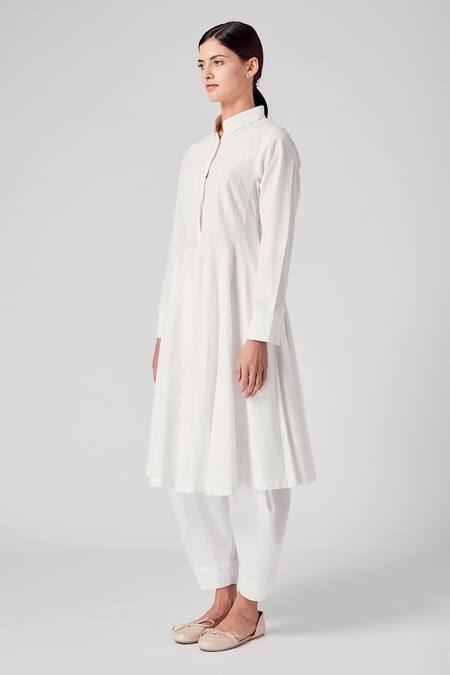 Rajesh Pratap Singh_White Cotton Shirt Collar Agasi Dress _Online_at_Aza_Fashions