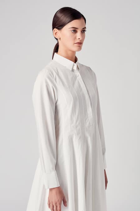Buy_Rajesh Pratap Singh_White Cotton Shirt Collar Agasi Dress _Online_at_Aza_Fashions