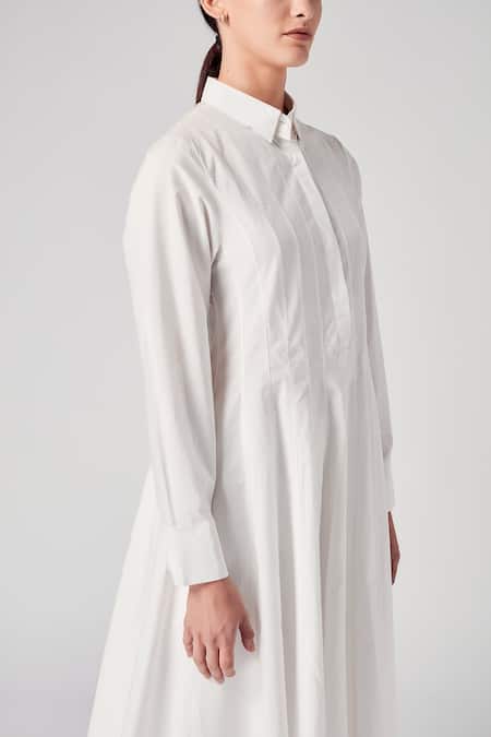 Shop_Rajesh Pratap Singh_White Cotton Shirt Collar Agasi Dress _Online_at_Aza_Fashions