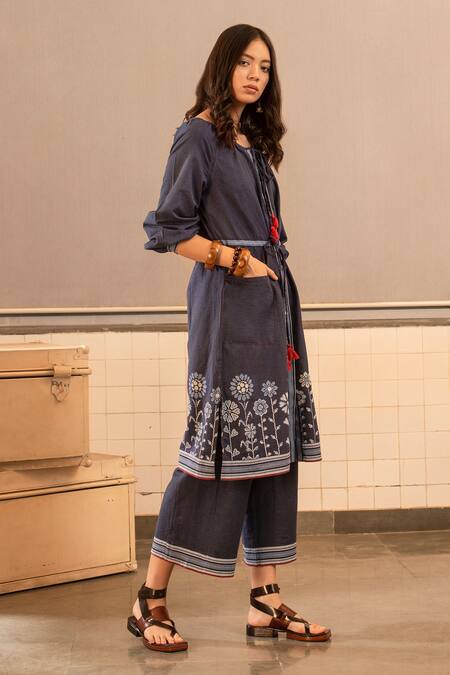 Shop_Payal Pratap_Blue Embroidered Handloom Cotton Tunic _at_Aza_Fashions