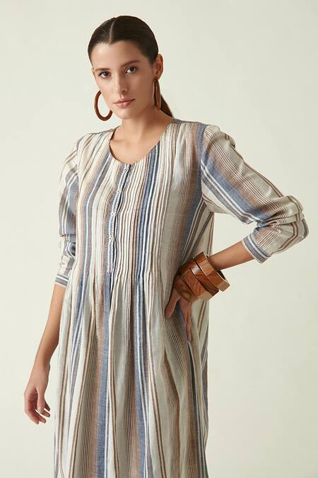 Buy_Payal Pratap_Brown Cotton Handloom Round Keith Striped Tunic _Online_at_Aza_Fashions