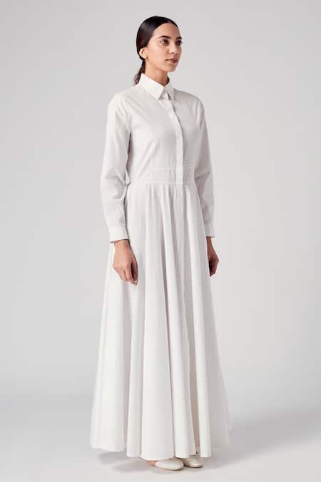 Rajesh Pratap Singh_White Cotton Shirt Collar Salara Dress _Online_at_Aza_Fashions