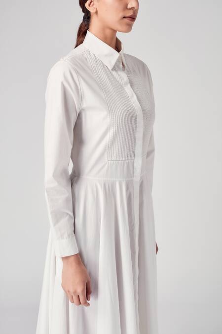 Rajesh Pratap Singh_White Cotton Shirt Collar Salara Dress _at_Aza_Fashions