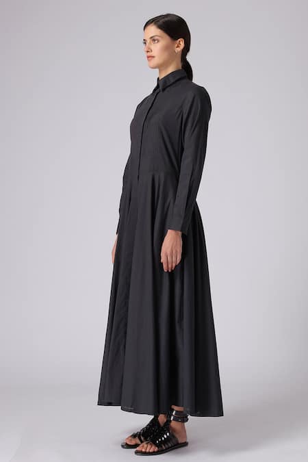 Buy_Rajesh Pratap Singh_Black Cotton Shirt Collar Salara Dress _Online_at_Aza_Fashions