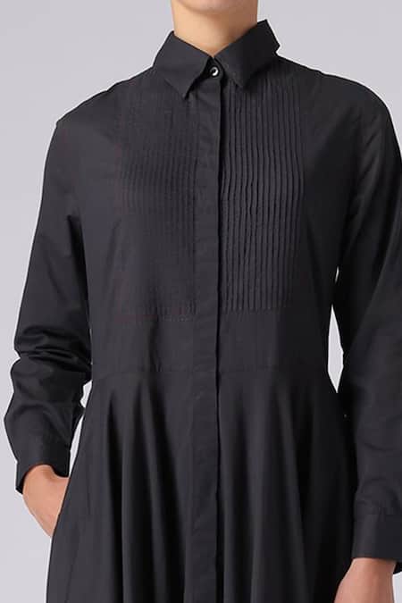 Rajesh Pratap Singh_Black Cotton Shirt Collar Salara Dress _at_Aza_Fashions