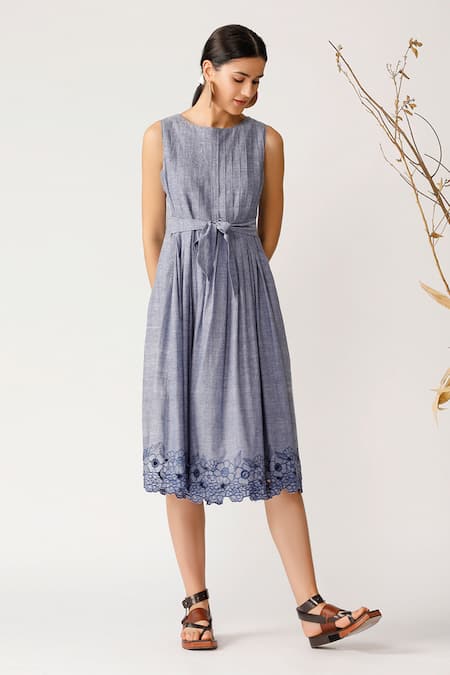 Payal Pratap_Blue Handloom Cotton Round Dress _Online_at_Aza_Fashions