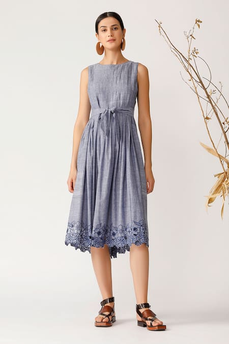 Buy_Payal Pratap_Blue Handloom Cotton Round Dress _Online_at_Aza_Fashions