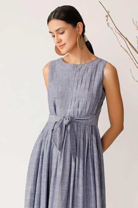 Payal Pratap_Blue Handloom Cotton Round Dress _at_Aza_Fashions