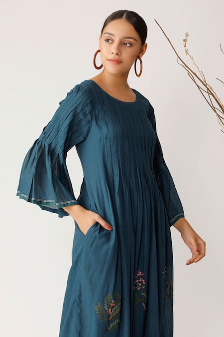 Buy Payal Pratap Blue Handloom Cotton Round Embroidered Dress Online at Aza Fashions Buy_Payal Pratap_Blue Handloom Cotton Round Embroidered Dress _Online_at_Aza_Fashions