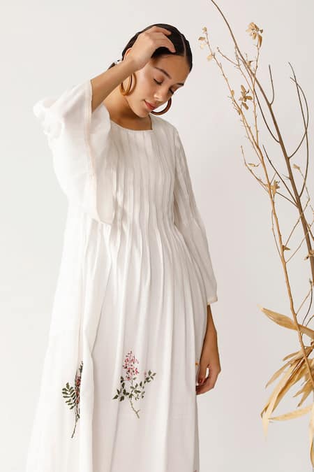 Shop_Payal Pratap_Beige Handloom Cotton Round Embroidered Dress _Online_at_Aza_Fashions