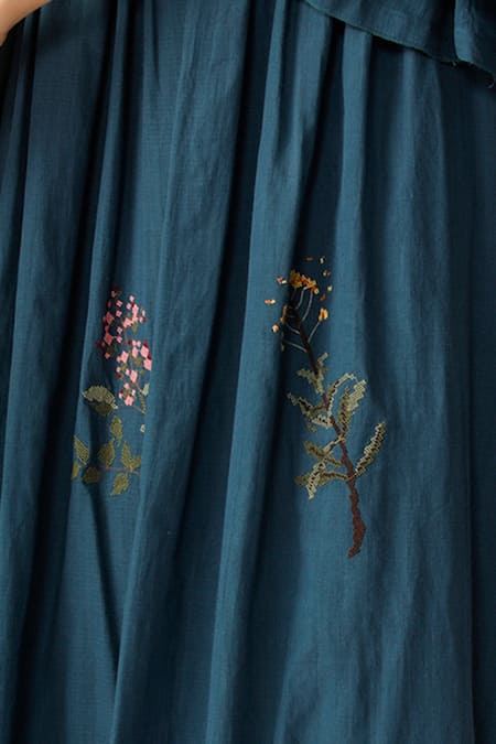 Payal Pratap Blue Handloom Cotton Round Embroidered Dress at Aza Fashions Payal Pratap_Blue Handloom Cotton Round Embroidered Dress _at_Aza_Fashions