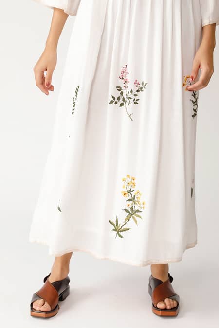 Payal Pratap_Beige Handloom Cotton Round Embroidered Dress _at_Aza_Fashions