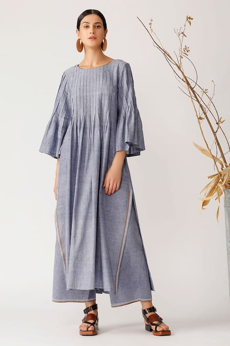 Payal Pratap_Blue Handloom Cotton Round Embroidered Tunic _Online_at_Aza_Fashions