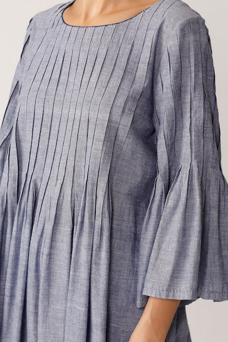 Shop_Payal Pratap_Blue Handloom Cotton Round Embroidered Tunic _Online_at_Aza_Fashions