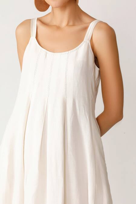 Shop Payal Pratap White Linen Scoop Neck Dress Online at Aza Fashions Shop_Payal Pratap_White Linen Scoop Neck Dress _Online_at_Aza_Fashions