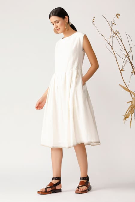 Payal Pratap_Beige Handloom Cotton Round Dress _Online_at_Aza_Fashions