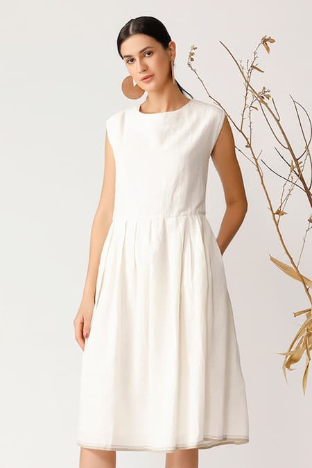 Buy_Payal Pratap_Beige Handloom Cotton Round Dress _Online_at_Aza_Fashions