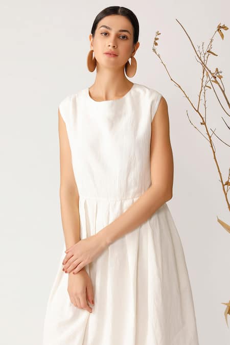 Shop_Payal Pratap_Beige Handloom Cotton Round Dress _Online_at_Aza_Fashions