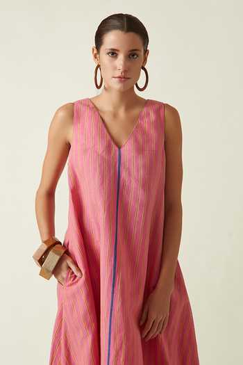 Buy Payal Pratap Pink Linen V Neck Lyrina Sleeveless Dress Online at Aza Fashions Buy_Payal Pratap_Pink Linen V Neck Lyrina Sleeveless Dress _Online_at_Aza_Fashions