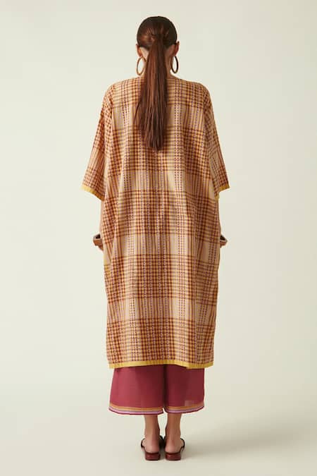 Shop Payal Pratap Yellow Cotton Handloom Round Vulpes Checkered Tunic at Aza Fashions Shop_Payal Pratap_Yellow Cotton Handloom Round Vulpes Checkered Tunic _at_Aza_Fashions