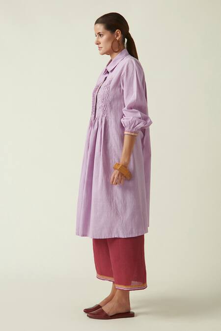 Payal Pratap_Purple Cotton Handloom Collared Neck Jason Tunic _Online_at_Aza_Fashions