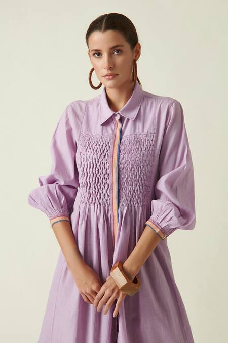 Buy_Payal Pratap_Purple Cotton Handloom Collared Neck Jason Tunic _Online_at_Aza_Fashions