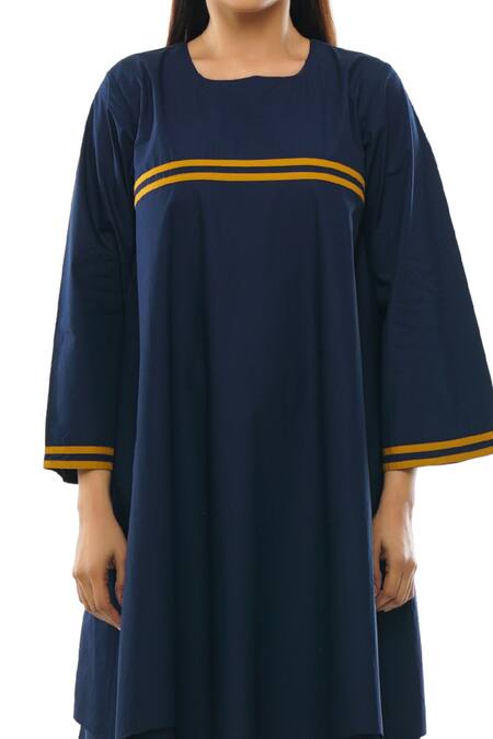 Shop Khat Blue Cotton, Poplin Square Neck Double Layered Flared Dress Online at Aza Fashions Shop_Khat_Blue Cotton, Poplin Square Neck Double Layered Flared Dress _Online_at_Aza_Fashions