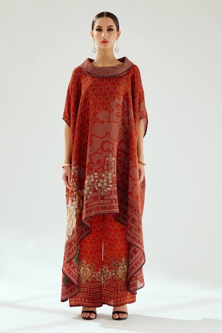 Rajdeep Ranawat_Orange Silk Sequins Cowl Neck Lavanya Draped Tunic_Online_at_Aza_Fashions