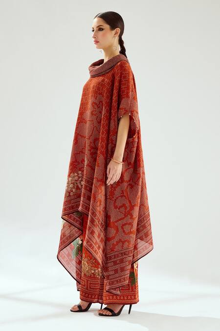 Buy_Rajdeep Ranawat_Orange Silk Sequins Cowl Neck Lavanya Draped Tunic_Online_at_Aza_Fashions