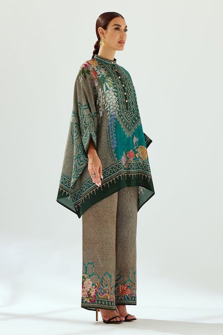 Buy_Rajdeep Ranawat_Green Satin Embroidery Permaz Printed Pant_Online_at_Aza_Fashions