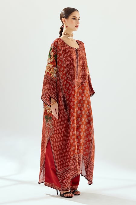 Buy Rajdeep Ranawat Orange Silk Embroidery Round Neck Ichika Geometric And Floral Pattern Tunic Online at Aza Fashions Buy_Rajdeep Ranawat_Orange Silk Embroidery Round Neck Ichika Geometric And Floral Pattern Tunic_Online_at_Aza_Fashions