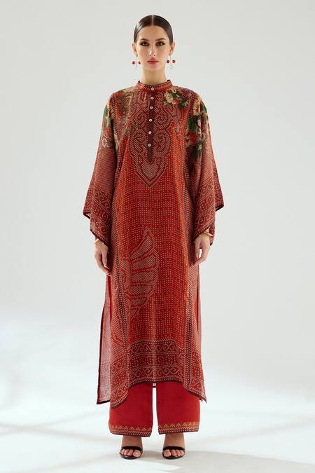 Rajdeep Ranawat Orange Satin Paloma Geometric Print Hem Pant Online at Aza Fashions Rajdeep Ranawat_Orange Satin Paloma Geometric Print Hem Pant_Online_at_Aza_Fashions