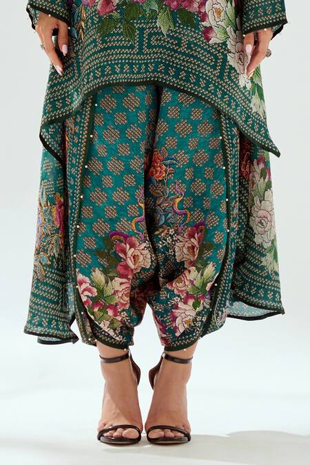 Shop_Rajdeep Ranawat_Green Satin Beads Sonth Printed Dhoti Pant_Online_at_Aza_Fashions