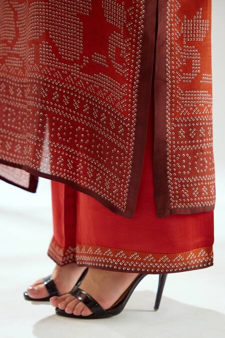 Rajdeep Ranawat Orange Satin Paloma Geometric Print Hem Pant at Aza Fashions Rajdeep Ranawat_Orange Satin Paloma Geometric Print Hem Pant_at_Aza_Fashions