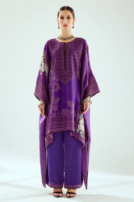 Buy Rajdeep Ranawat Purple Satin Paloma Geometric Print Hem Pant Online at Aza Fashions Buy_Rajdeep Ranawat_Purple Satin Paloma Geometric Print Hem Pant_Online_at_Aza_Fashions