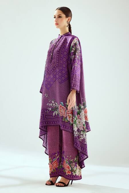 Rajdeep Ranawat_Purple Silk Bandeau Neck Navya Draped Tunic_Online_at_Aza_Fashions