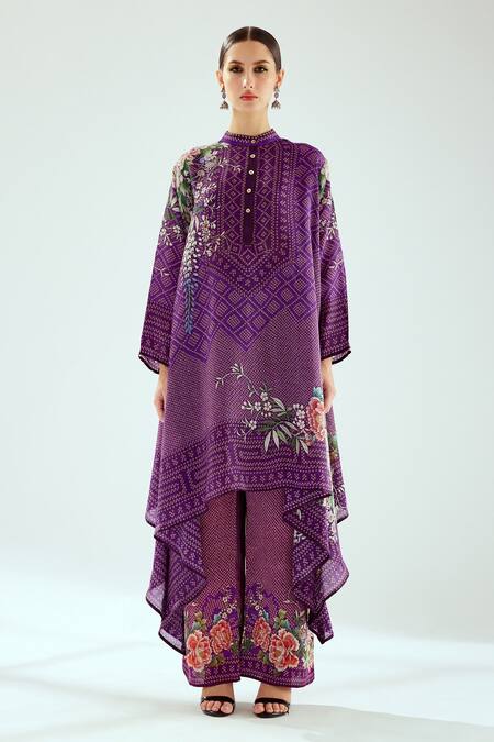Buy_Rajdeep Ranawat_Purple Silk Bandeau Neck Navya Draped Tunic_Online_at_Aza_Fashions