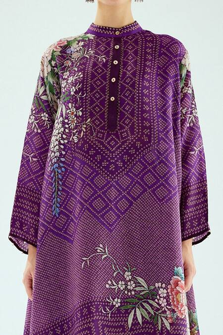 Rajdeep Ranawat_Purple Silk Bandeau Neck Navya Draped Tunic_at_Aza_Fashions
